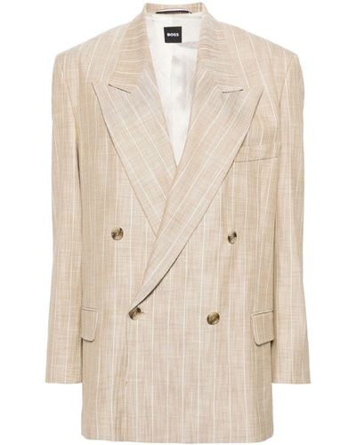 BOSS Pinstriped Double-breasted Blazer - Natural