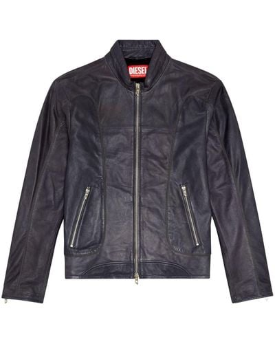 DIESEL L-krix Leather Biker Jacket - Blue