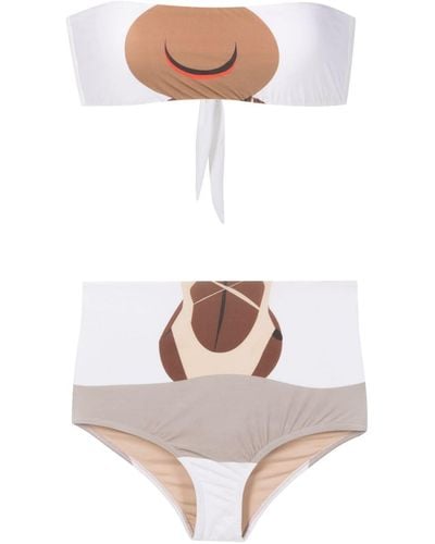 Amir Slama Graphic-print Bandeau Bikini - White
