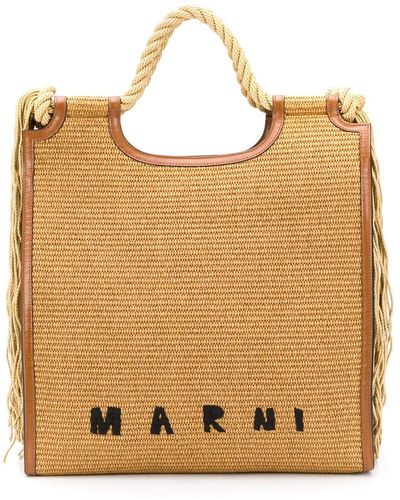 MARNI 2WAY Plain Leather Logo Straw Bags (BMMP0067Q0P3860