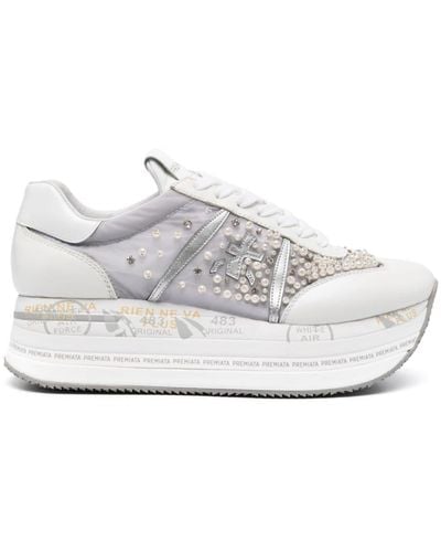 Premiata Beth Faux-pearl Embellished Sneakers - White