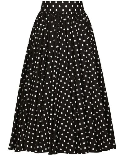 Dolce & Gabbana Polka-dot Cotton Midi Skirt - Black