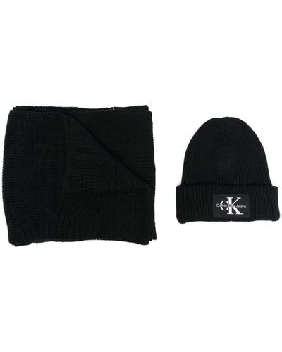 Calvin Klein Lot bonnet-écharpe à patch logo - Noir