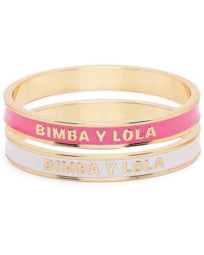 Bimba Y Lola Enamel-detail Bangle Bracelets (set Of Two) - Pink