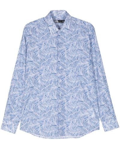 Karl Lagerfeld Hemd mit Blatt-Print - Blau