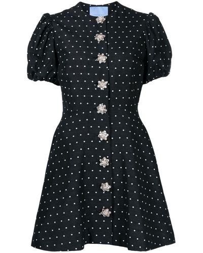 Macgraw Sorbet Polka-dot Embroidered Dress - Black