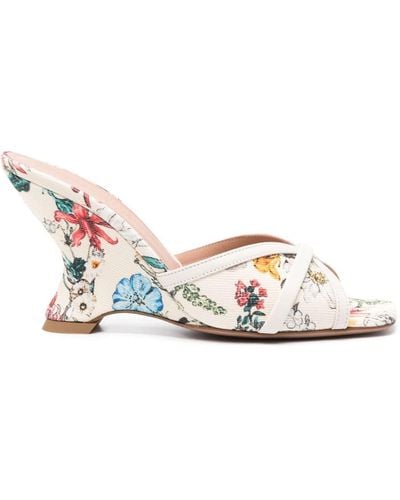 Malone Souliers Perla Wedge 85 Printed Canvas Mules - White