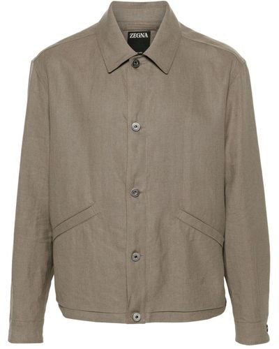 Zegna Chambray Linen Shirt Jacket - Green