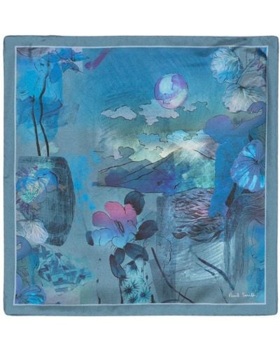 Paul Smith Carré de poche Narcissus en soie - Bleu
