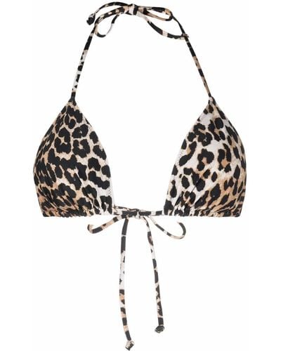 Ganni Haut de bikini à imprimé léopard - Marron