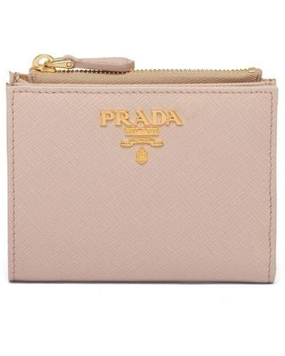 Prada Logo-plaque Saffiano Leather Wallet - Pink