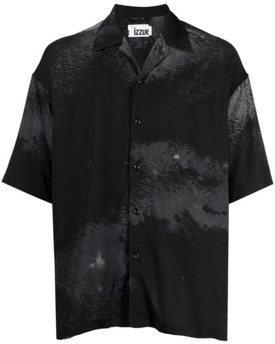 Izzue Gradient-effect Camp-collar Shirt - Black