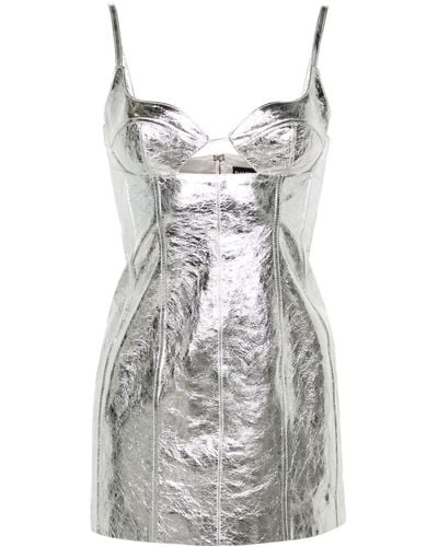 David Koma Cami Cutout Metallic Leather Minidress - White