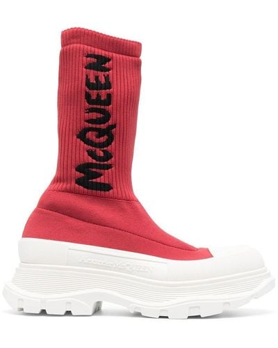 Alexander McQueen Sock-style Logo-print Boots - Red