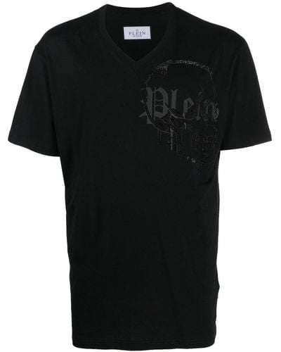 Philipp Plein Camiseta con logo y cuello en V - Negro