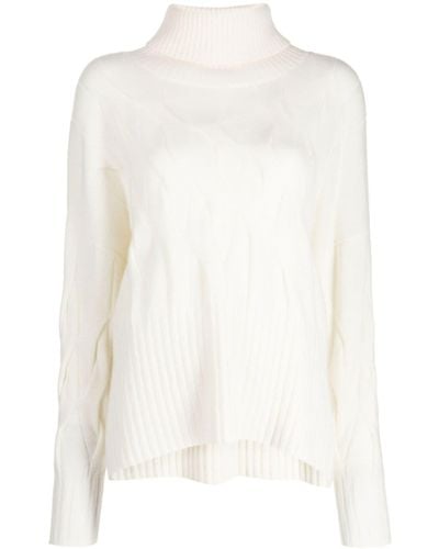 N.Peal Cashmere Relaxed Cable Roll-neck Jumper - White