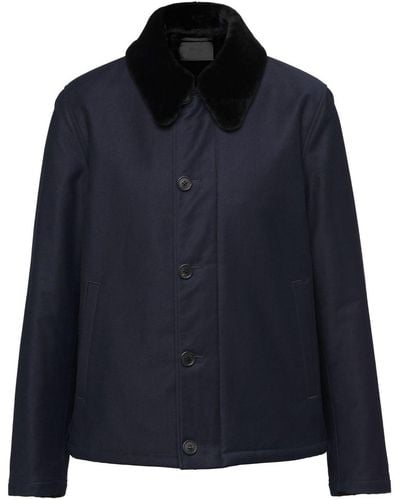 Prada Shearling-collar Blouson Jacket - Blue