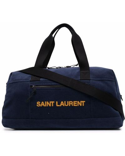Saint Laurent Bolso de viaje con logo bordado - Azul