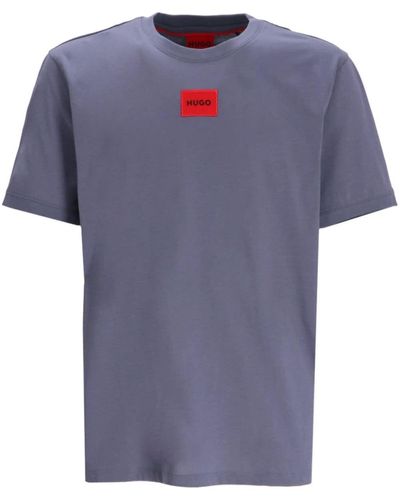 HUGO Logo-appliqué Cotton T-shirt - Blue