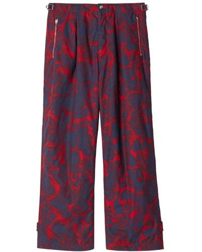 Burberry Floral-print Straight-leg Pants - Red