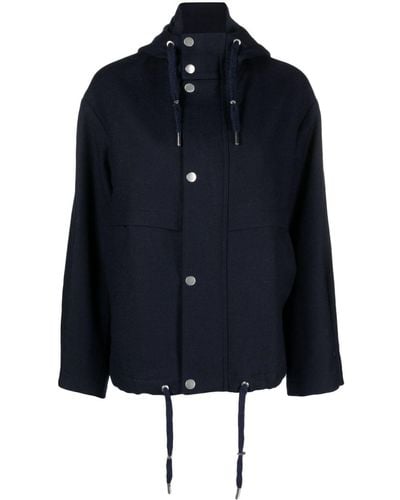 Ami Paris Drawstring-hood Virgin Wool Jacket - Blue