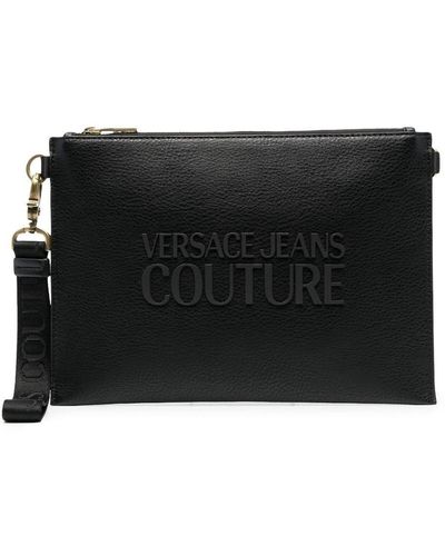 Versace Jeans Couture Clutch con placca logo in finta pelle - Nero