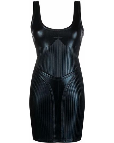 Mugler Sleeveless Shiny Embossed Dress - Black