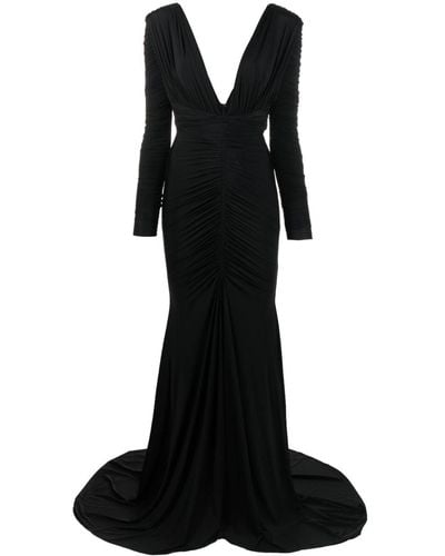 Alex Perry V-neck Ruched Gown - Black