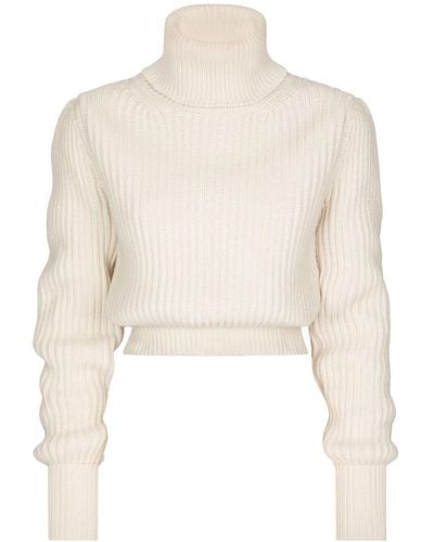Dolce & Gabbana Ribbed-knit Roll-neck Sweater - Natural