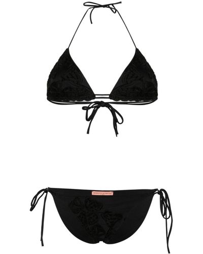 Ermanno Scervino Triangel-Bikini mit blumiger Stickerei - Schwarz