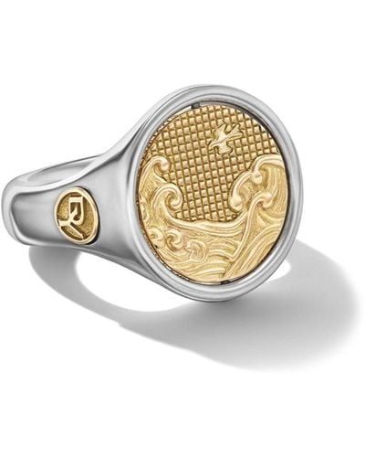 David Yurman Anello a sigillo Amulet Fire & Water in oro giallo 18kt e argento - Metallizzato