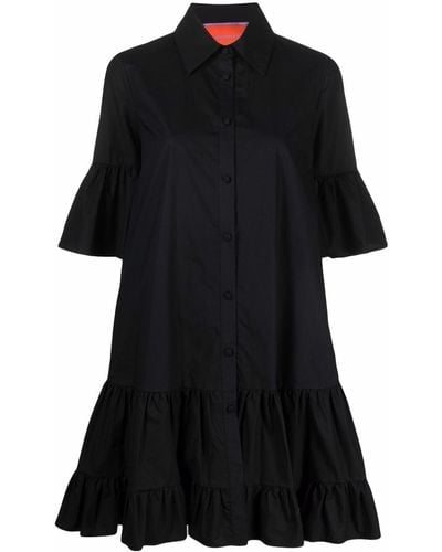La DoubleJ Short-sleeve Ruffle-hem Dress - Black