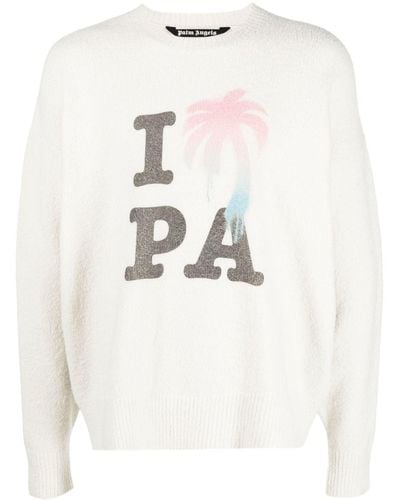 Palm Angels Pull I Love PA en maille intarsia - Blanc
