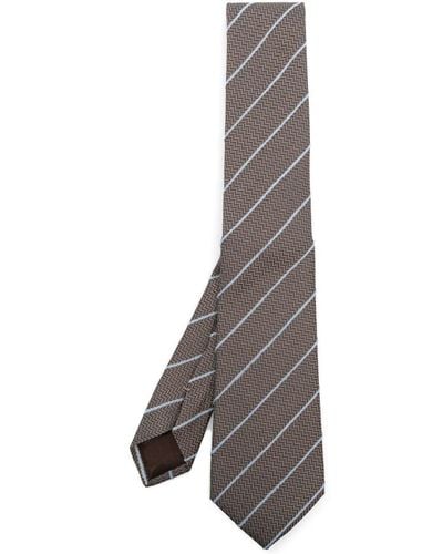 Giorgio Armani Cravate à rayures en soie mélangée - Gris