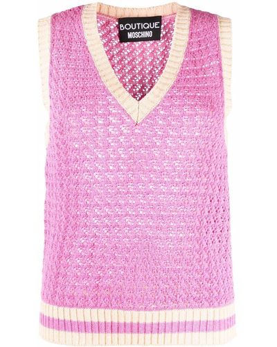 Boutique Moschino リブニット Vネックセーター - ピンク