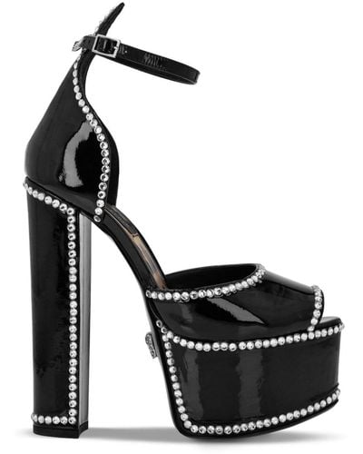 Philipp Plein Crystal-embellished Heeled Platform Sandals - Black