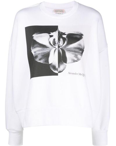 Alexander McQueen Sweat en coton à fleurs - Blanc