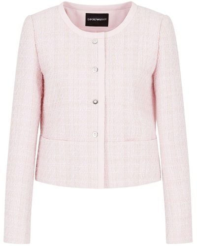 Emporio Armani Press-stud Tweed Jacket - Pink