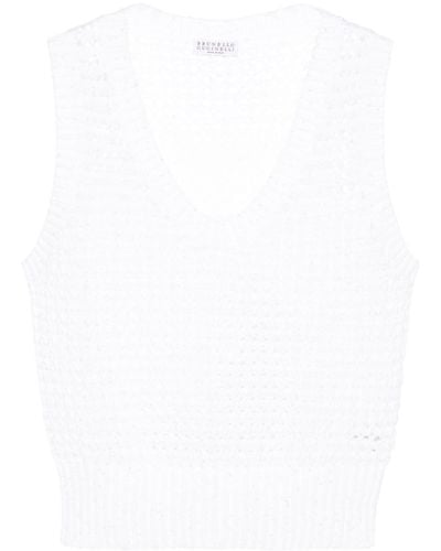 Brunello Cucinelli Sequin-embellished Open-knit Top - White