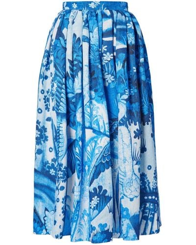 Erdem Graphic-print High-waisted Skirt - Blue