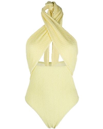 Nanushka Textured-finish Crossed-neckline Swimsuit - Yellow
