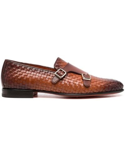 Santoni Double-monk Strap Woven Shoes - Brown