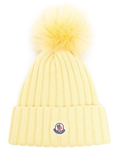 Moncler Pompom-detail Ribbed Beanie - Yellow
