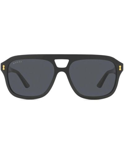 Gucci Logo-engraved Pilot-frame Sunglasses - Gray