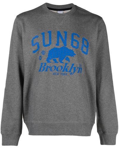 Sun 68 Sweater Met Logoprint - Grijs