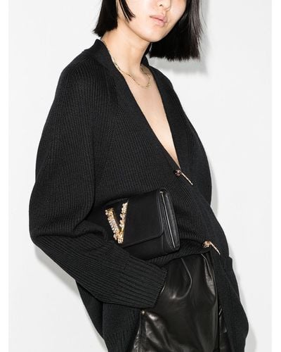 Versace Virtus Crystal Embellished Clutch Bag - Black