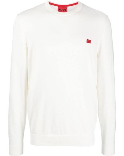 HUGO Pullover mit Logo-Patch - Weiß