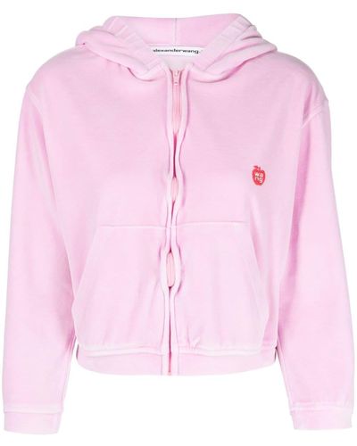 Alexander Wang Logo-Appliqué Velour Zip Hoodie - Pink