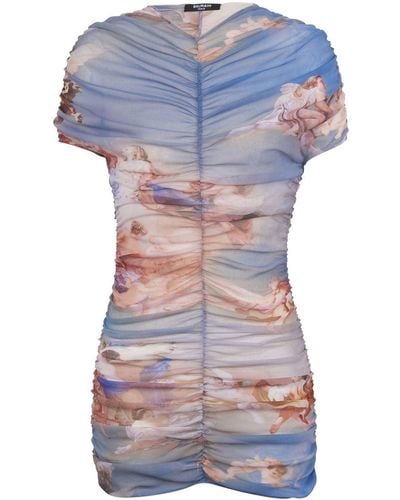 Balmain Abstract Tulle Dress - Blue