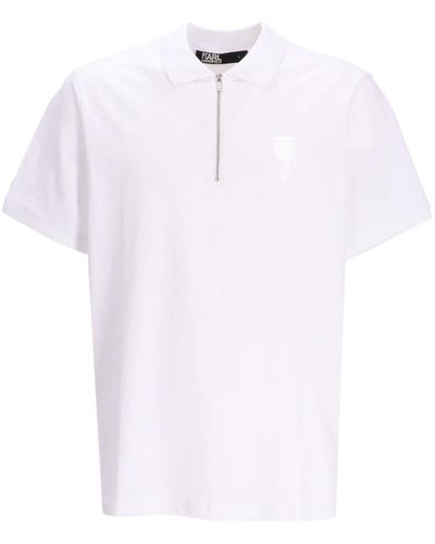 Karl Lagerfeld Embroidered-logo Stretch-cotton Polo Shirt - White